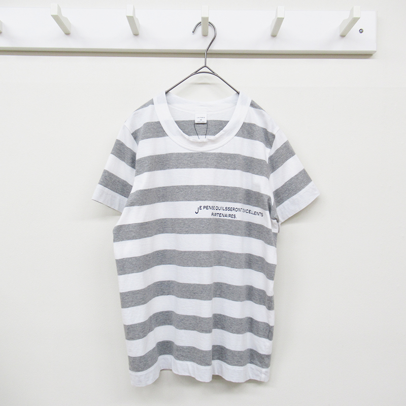 LAITERIE  ふわふわ天竺プリント半袖ボーダーTシャツ/WH×GY85  【日本製】